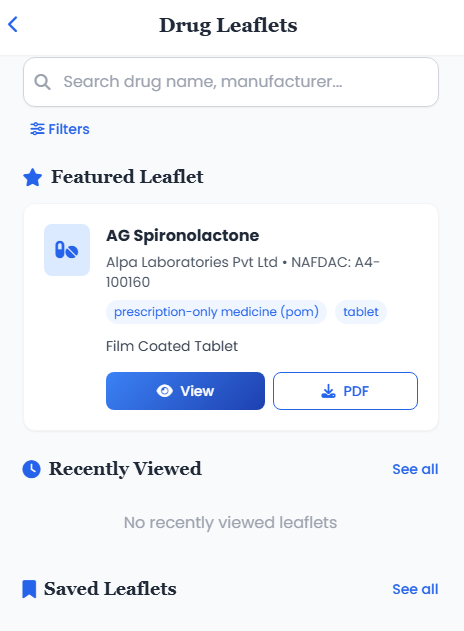 Mobile interface showing drug information